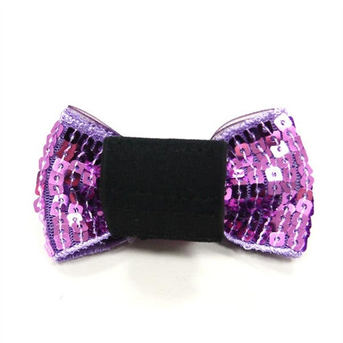 Purple sequin dog bow tie with black center