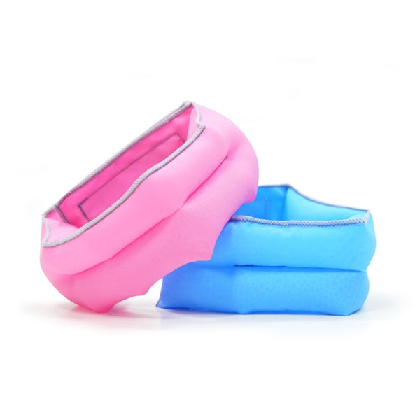 Pink and blue foldable cooling collar sleeve with inner pocket panel