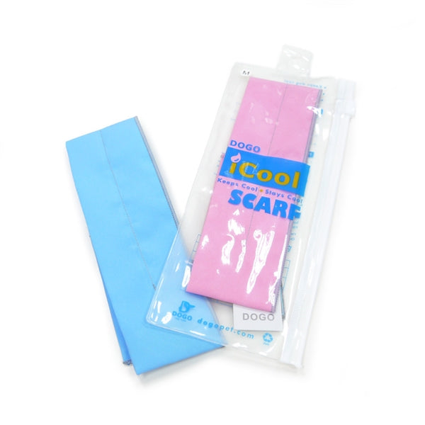 iCool cooling collar for dogs package with pink and blue cooling pads