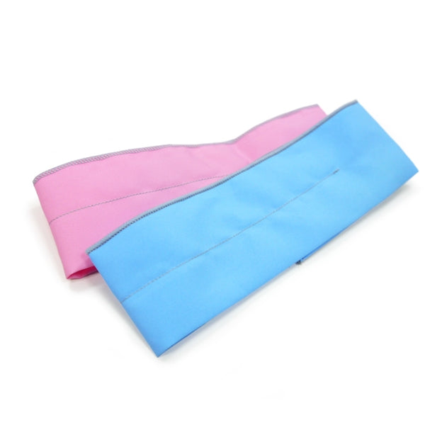 Pink and blue cooling collar pads, folded and stitched fabric panels