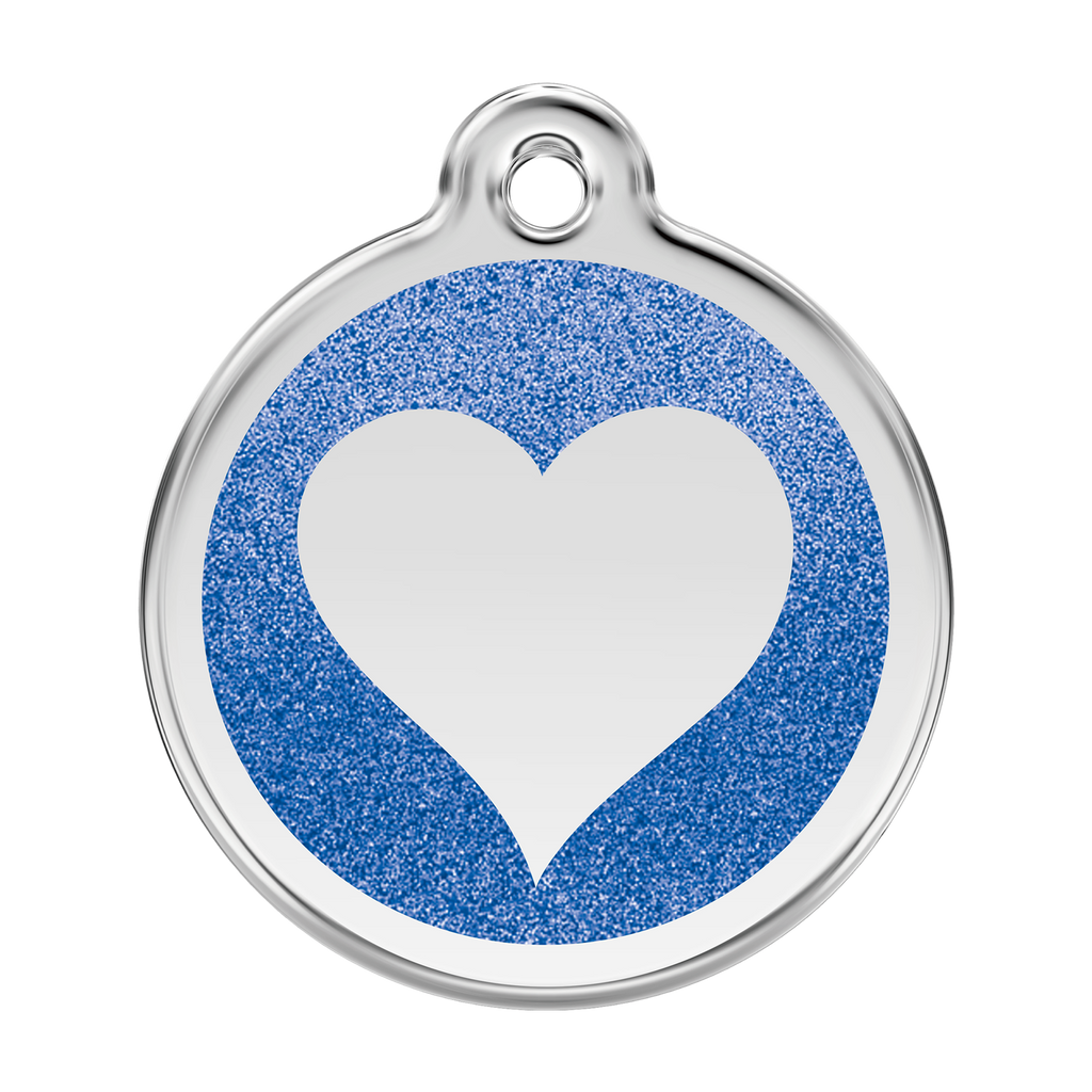 Glitter enamel heart dog tag with royal blue heart design and silver-tone border