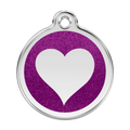 Glitter enamel heart dog tag with purple heart design and silver-tone border
