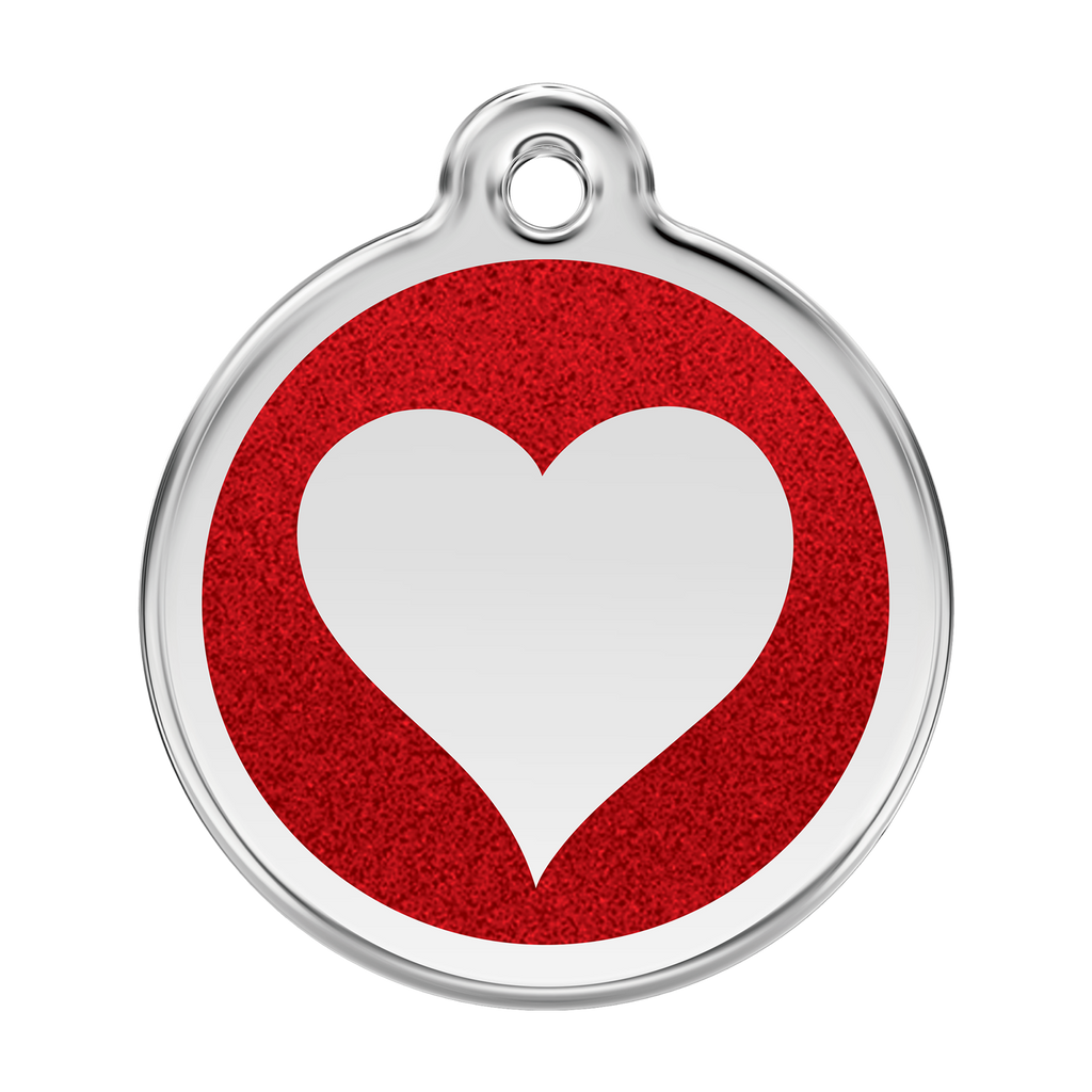 Glitter enamel heart dog tag with red heart design and silver-tone border