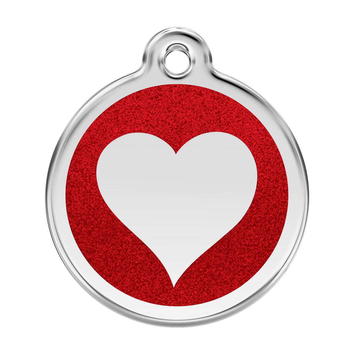 Glitter enamel heart dog tag with red heart design and silver-tone border