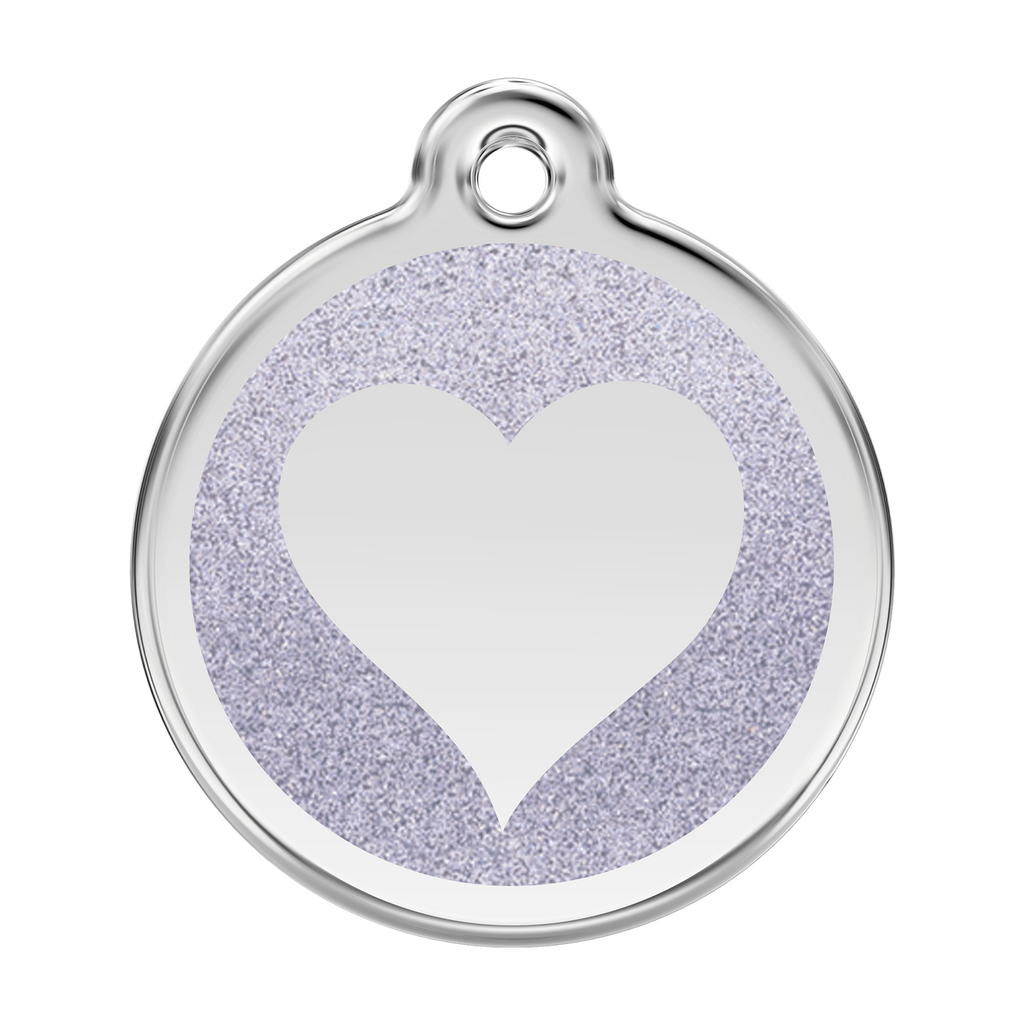 Glitter enamel heart dog tag with light purple heart design and silver-tone border