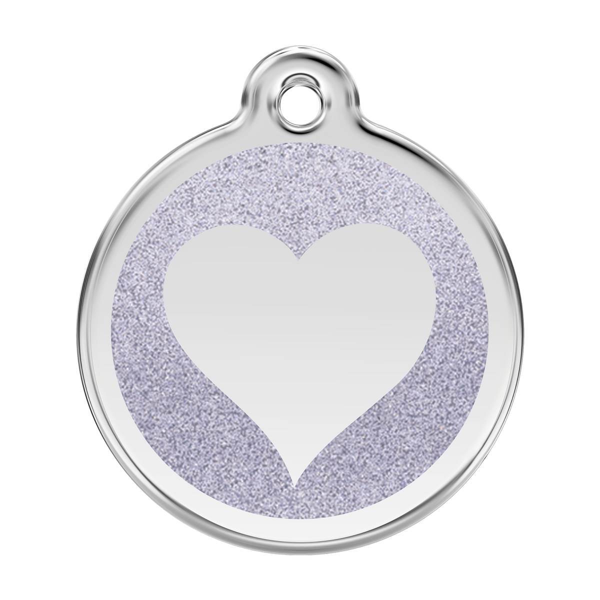 Glitter enamel heart dog tag with light purple heart design and silver-tone border