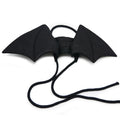 Dark bat wing dog Halloween costume with black headband and dangling straps