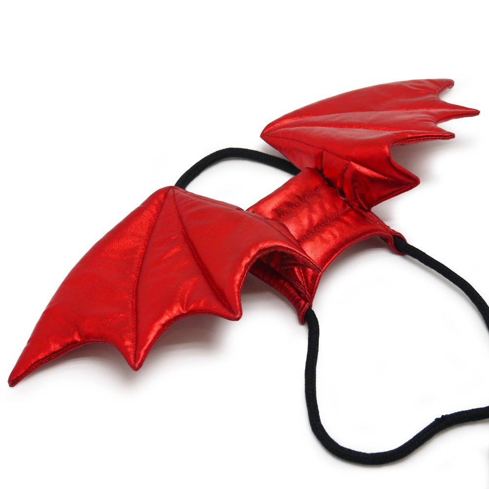 Red dragon wings with black harness straps for small dogs
