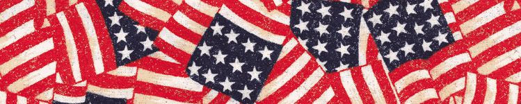 Close-up of waving flags fabric pattern in red, white, and blue stars and stripes