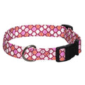 Elmo's Closet pretty trefoils dog collar with pink and purple pattern, black buckle