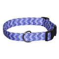 Purple ric rac pattern dog collar with black buckle and metal D-ring