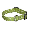 Green mini dog collar with paisley bandana pattern and metal D-ring buckle