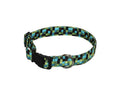 Bedrock check dog collar, green-blue plaid with black buckle and metal ring