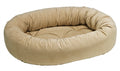 Almond microvelvet donut dog bed with raised rim, round oval cushion