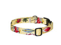 Elmo's Closet dog collar with yellow surfboard pattern, black buckle and D-ring.