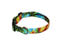Tropical paradise dog collar with colorful tropical leaf and flower print, buckle