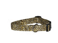 Cheetah-print dog collar with black buckle and adjustable strap