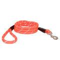Orange reflective rope dog leash with metal clasp and padded handle