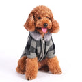 Gray checkered dog sweater coat with hood and zipper front