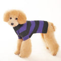 Purple and charcoal striped dog turtleneck sweater with ribbed cuffs and hem