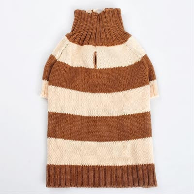 Brown and cream striped knit dog turtleneck sweater pullover with ribbed collar