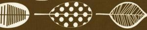 Dog collar fabric panel in brown with white leaf, oval, and stripe prints
