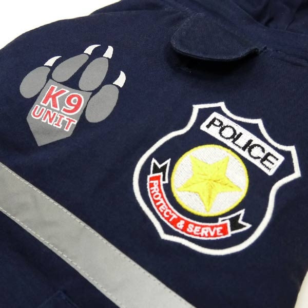 Dark blue police dog jacket with K9 UNIT and POLICE patch on back