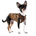 Dog double fleece pullover sweater in leopard print with black panels and high neck
