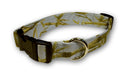 Elmo's Closet bamboo print dog collar with black buckle and metal D-ring, green/white