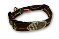 Elmo's Closet leaves dog collar, brown fabric with white leaf and stripe pattern