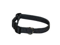 Black denim dog collar with adjustable buckle and metal D-ring