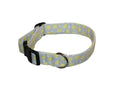 Yellow daisy print dog collar with black buckle and D-ring