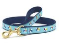 Light blue patterned dog leash with beach balls and brass metal clasp