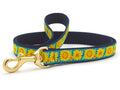 Up Country dog leash with bright sunflower print and brass clip