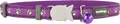 Purple cat safety collar with paw print pattern, molded cat emblem and bell charm
