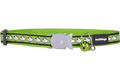 Red Dingo reflective cat safety collar, lime green with fish charm and cat pattern