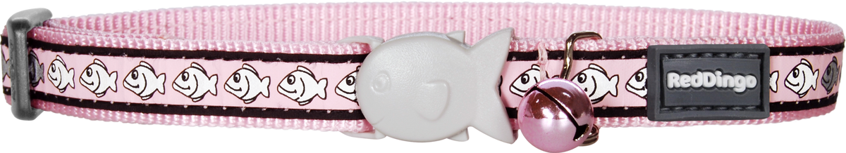 Pink reflective cat safety collar with fish-shaped bell charm
