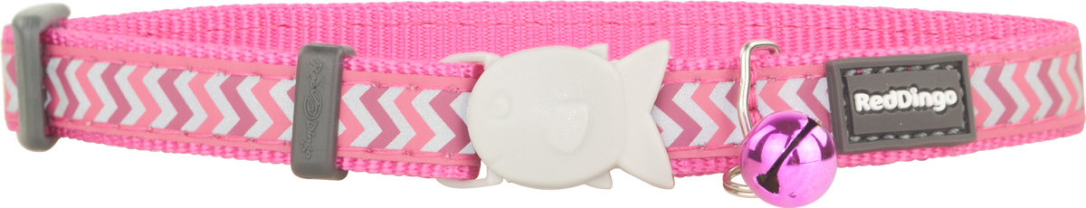 Red Dingo reflective cat safety collar in hot pink with Ziggy charm and bell