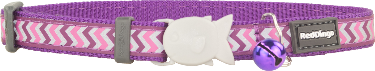 Purple reflective cat safety collar with zigzag pattern, star-shaped buckle and Red Dingo logo