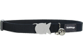 Red Dingo black cat safety collar with gray cat charm and small bell