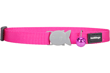 Hot pink designer cat safety collar with bell and Red Dingo clasp