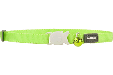 Red Dingo designer cat safety collar, lime green fabric with cat charm and bell