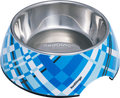 Red Dingo 2-in-1 dog bowl with turquoise blue diamond check fabric and stainless steel insert