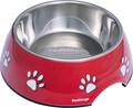 Red Dingo 2-in-1 red dog bowl with stainless insert and paw-print accents