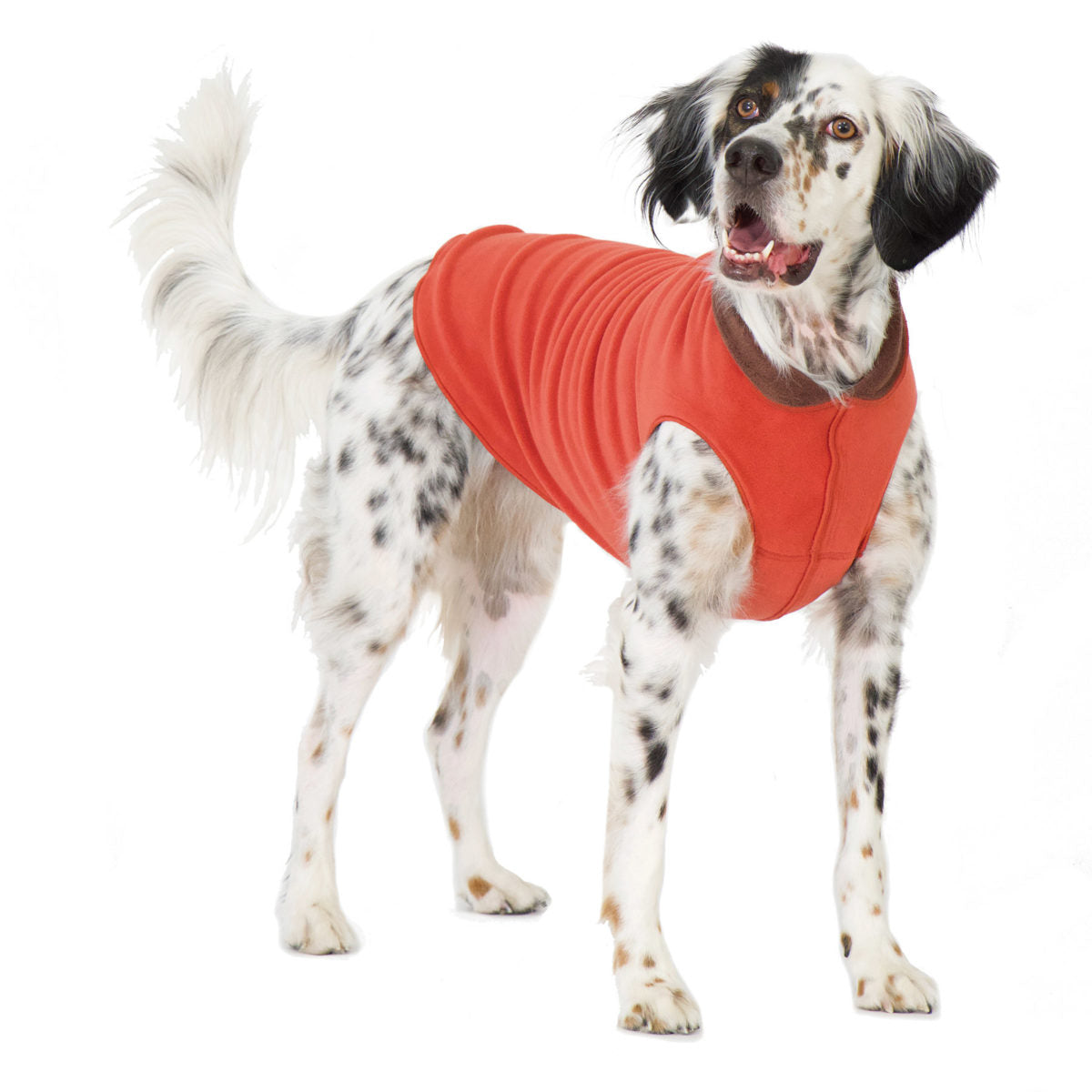Double fleece dog pullover sweater in paprika red with ribbed neck and hem