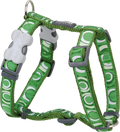 Red Dingo designer dog harness in green with circadelic pattern, D-ring and adjustable straps