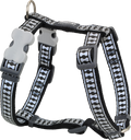Red Dingo reflective bone-pattern dog harness with black straps and buckle closures