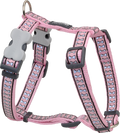Pink reflective bones dog harness with padded straps and adjustable buckles