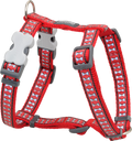 Red Dingo red dog harness with reflective bone pattern and gray buckles