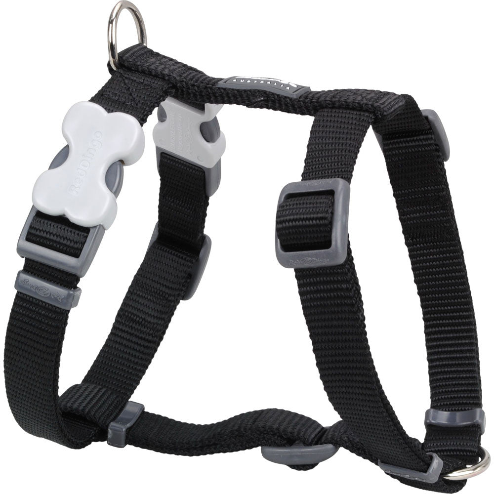 Red Dingo classic black dog harness with front clip and adjustable straps